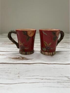 Tracy Porter Octavia Hill Collection Set of 2 Decorative Red Ceramic Mugs